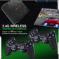 2.4G wireless controller gamepad with gaming console and screen displaying a racing game.