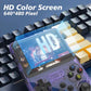 Handheld gaming console with HD color screen on a keyboard background