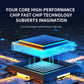High-performance chip with text highlighting its features on a dark background