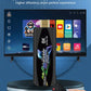 Game stick with remote control in front of a TV displaying app icons on a blue background