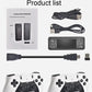 Product list with gaming controllers, cables, and manual on a white background
