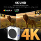 4K UHD TV displaying a lion scene with text about video decoding engine and HDR10+ technology.